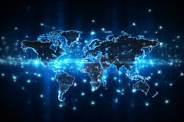 Fototapeta premium World map network with glowing points and lines. 