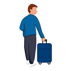 Tourist. A man with blue suitcases is going on a large-scale vacation 