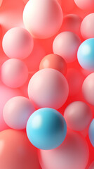 Abstract composition with many colorful random spheres, vertical background