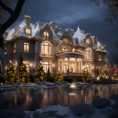 Fototapeta na wymiar winter mansion house