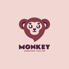 Vector Logo Illustration Monkey Simple Mascot Style.