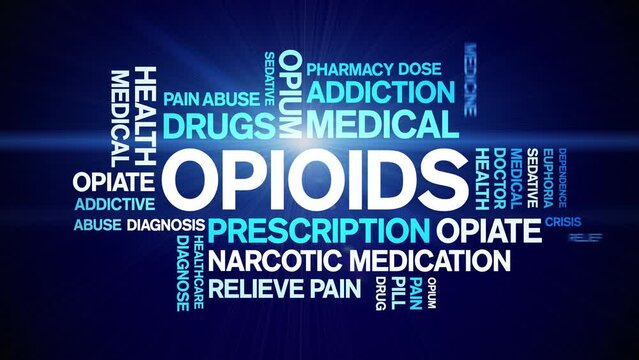 Opioids animated tag word cloud;text design animation kinetic typography seamless loop.