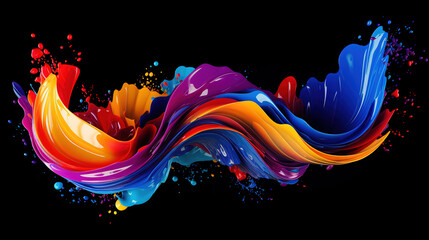 Abstract circle liquid motion flow explosion. Curved wave colorful pattern with paint drops on black background