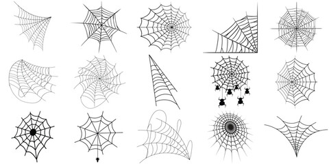Spiderweb set.Web spider cobweb icons set. Spider icon set.Outline set of spider vector icons for web design isolated on white background. - obrazy, fototapety, plakaty