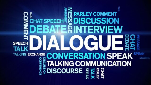 Dialogue animated tag word cloud;text design animation kinetic typography seamless loop.