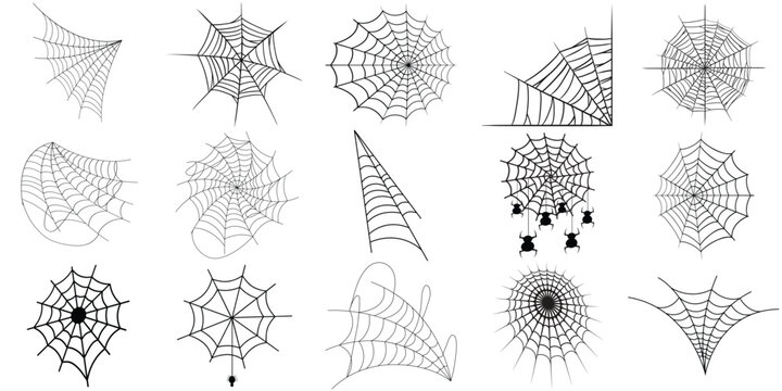 Spiderweb set.Web spider cobweb icons set. Spider icon set.Outline set of spider vector icons for web design isolated on white background.