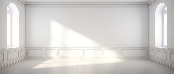 Fototapeta premium Bright and airy white empty room with light and shadow. Perfect for a variety of uses, such as product photography, interior design, or abstract art.