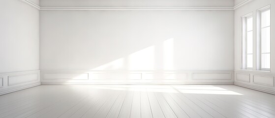 Fototapeta premium Bright and airy white empty room with light and shadow. Perfect for a variety of uses, such as product photography, interior design, or abstract art.