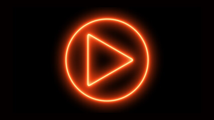 Play button icon. Neon shine play button with neon circle. Neon glowing play button on black background.