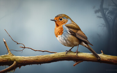 cute robin bird on natural environment