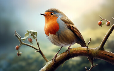 Fototapeta premium cute robin bird on natural environment