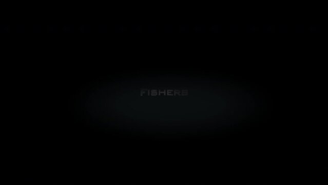 Fishers 3D title word made with metal animation text on transparent black