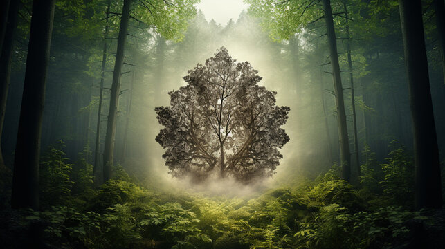 forest in the fog HD 8K wallpaper Stock Photographic Image 