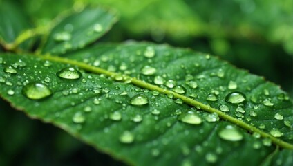 Raindrop on Green Leaf in Nature Close-Up
