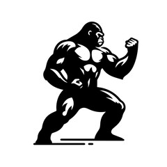 Silverback Gorilla Punching Self Defense Logo Monochrome Design Style