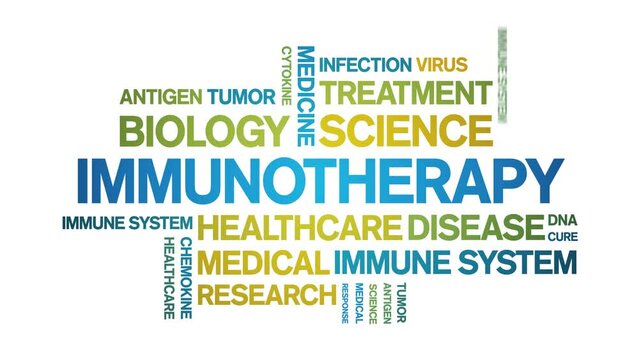 immunotherapy animated tag word cloud;text design animation kinetic typography seamless loop.