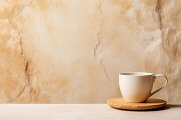Obraz na płótnie Canvas Minimal modern lifestyle still life with coffee cup on sandstone rock white table