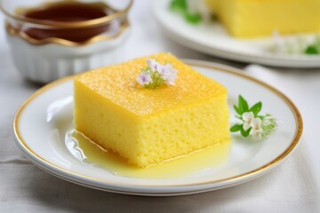 White plate with milk cake and saffron