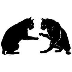 Cat Fight Each Other vector silhouette illustration