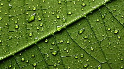 a close up of a leaf with water droplets - Powered by Adobe