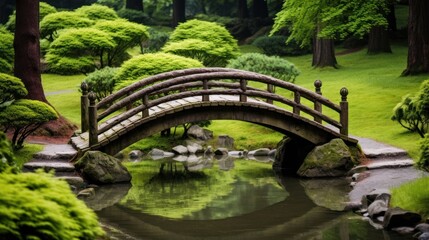Fototapeta na wymiar a bridge over water with trees and bushes