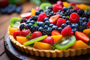 a fruit tart with different toppings