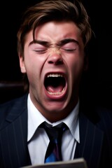 a man in a suit with his mouth open