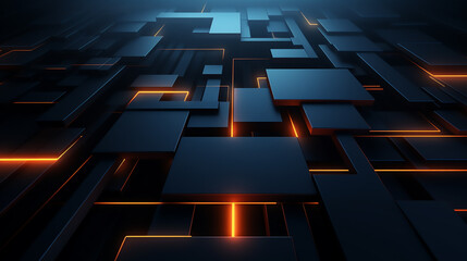 abstract technology 3d square and neon lights on an abstract psychedelic background. square...