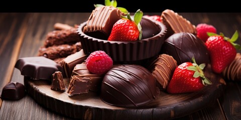 a plate of chocolates and strawberries