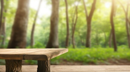 Naklejka premium a wooden table in front of trees