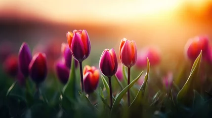 Foto op Aluminium a group of tulips in a field © sam