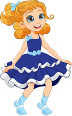 Fototapeta premium Happy Girl Dancing Cartoon Character in Vector Illustration