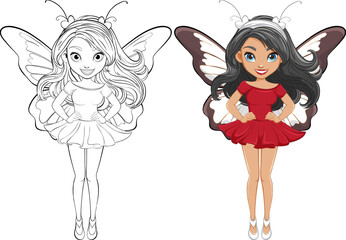 Beautiful Woman with Butterfly Wings: Vector Cartoon Illustration