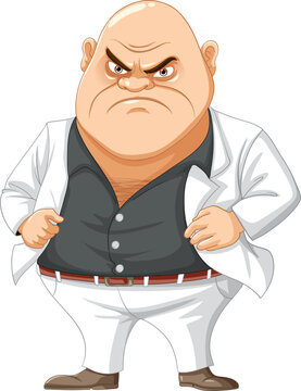Grumpy Bald Middle-Age Mafia Man Cartoon Character