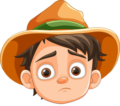 Sad Boy Wearing Farmer Cowboy Hat