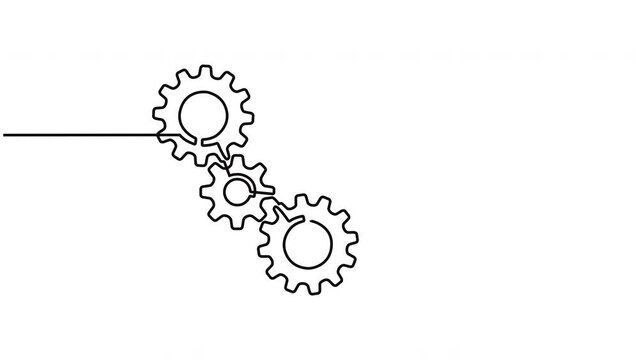 Animation video of machine gears in continuous line style. concept of gears on a machine in single line style. Machine gear technology video concept in doodle style. 4k videos