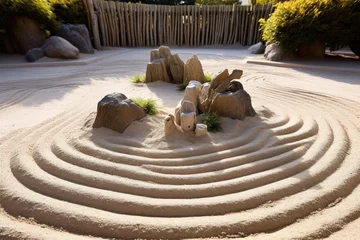 Blackout roller blinds Stones in the sand a sand garden with rocks and plants