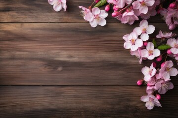 Naklejka na ściany i meble pink flowers on a wooden surface