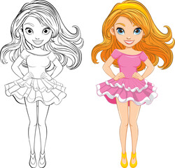 Beautiful Woman Cartoon Character in Mini Skirt Dress