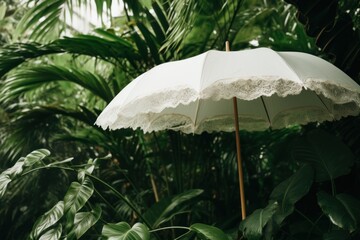 a white umbrella in a forest