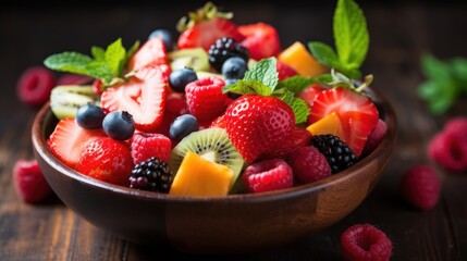 a bowl of fruit in a dark background