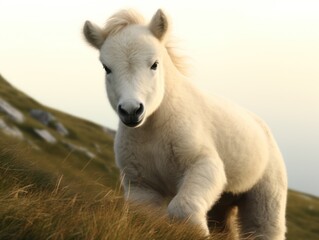 Fototapeta premium a white horse running on grass