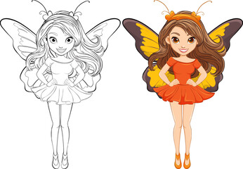 Beautiful Woman with Butterfly Wings: Vector Fairy Cartoon