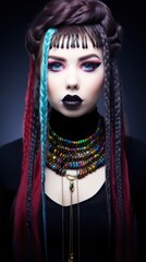 Fototapeta na wymiar a woman with colorful hair and black lipstick