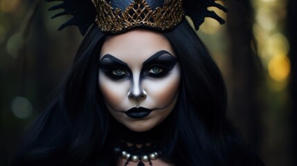 Fototapeta na wymiar a woman with black and white makeup and crown