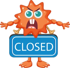Crédence de cuisine en verre imprimé Enfants Monster Cartoon Character Holding Closed Sign Banner