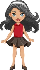 Crédence de cuisine en verre imprimé Enfants Beautiful Woman Cartoon Character in Mini Skirt Dress