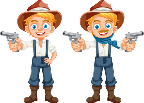 Young Cowboy in Country Farmer Attire with Gun