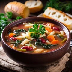 a bowl of soup with vegetables and pasta