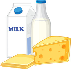 Group of Dairy Product: Cheese, Butter, and Milk